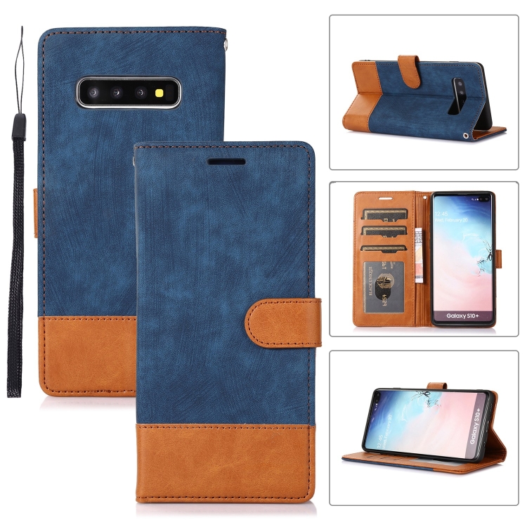 

For Samsung Galaxy S10+ Splicing Leather Phone Case(Dark Blue)