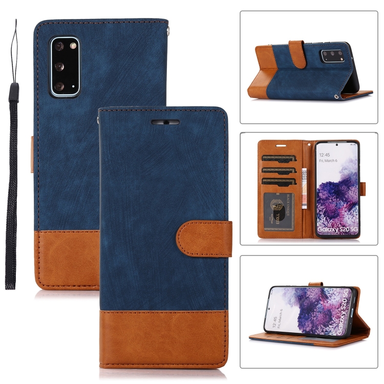 

For Samsung Galaxy S20 Splicing Leather Phone Case(Dark Blue)