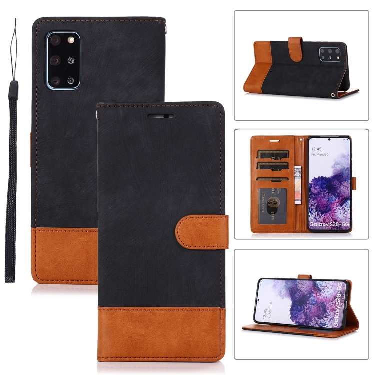 

For Samsung Galaxy S20+ Splicing Leather Phone Case(Black)