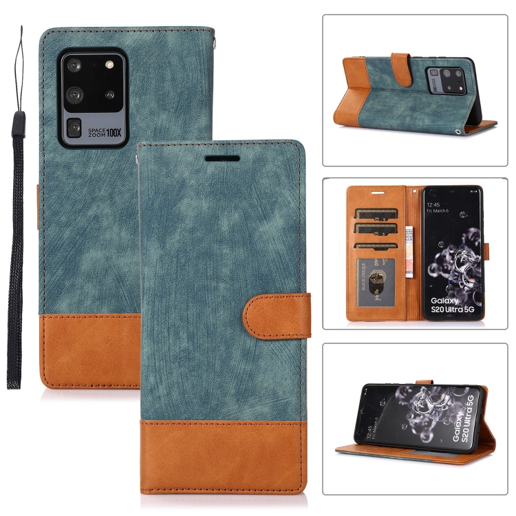 

For Samsung Galaxy S20 Ultra Splicing Leather Phone Case(Green)