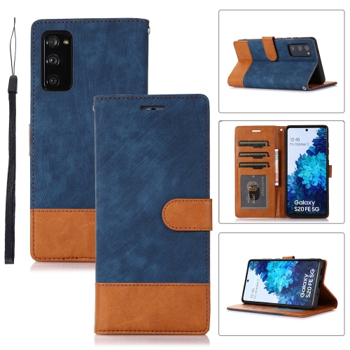 

For Samsung Galaxy S20 FE Splicing Leather Phone Case(Dark Blue)