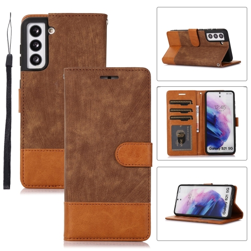 

For Samsung Galaxy S21 5G Splicing Leather Phone Case(Brown)