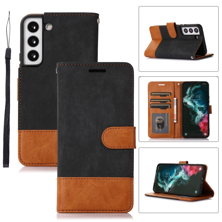 

For Samsung Galaxy S22 5G Splicing Leather Phone Case(Black)