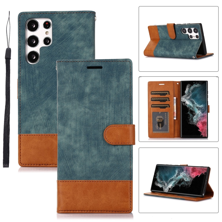 

For Samsung Galaxy S22 Ultra 5G Splicing Leather Phone Case(Green)