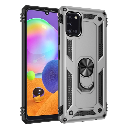 

For Galaxy A31 Shockproof TPU + PC Protective Case with 360 Degree Rotating Holder(Silver)