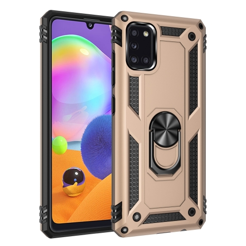 

For Galaxy A31 Shockproof TPU + PC Protective Case with 360 Degree Rotating Holder(Gold)