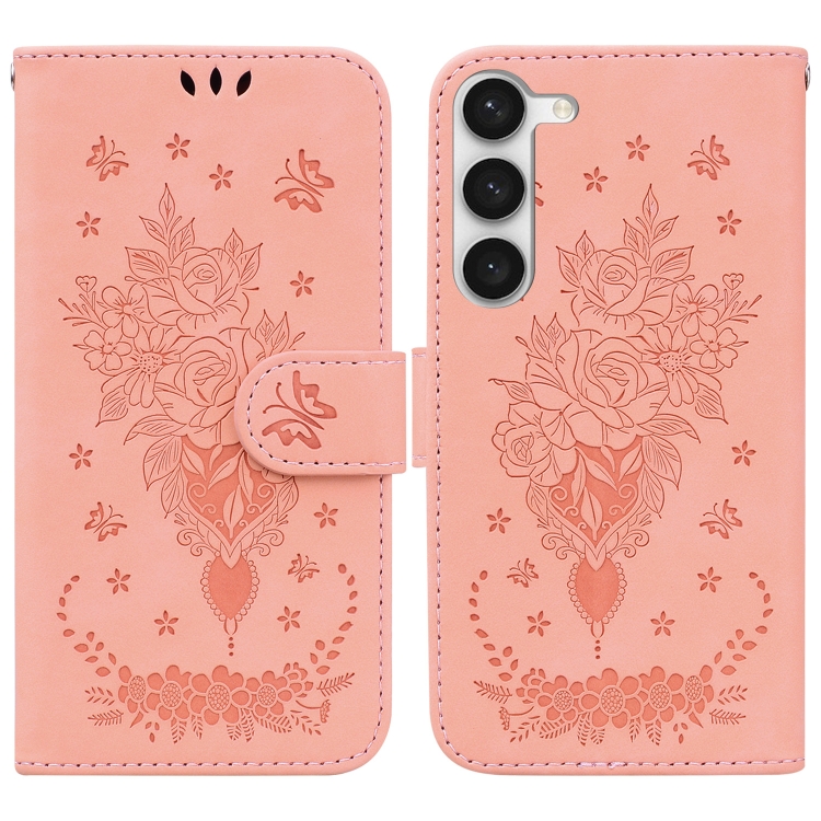 

For Samsung Galaxy S23 5G Butterfly Rose Embossed Leather Phone Case(Pink)