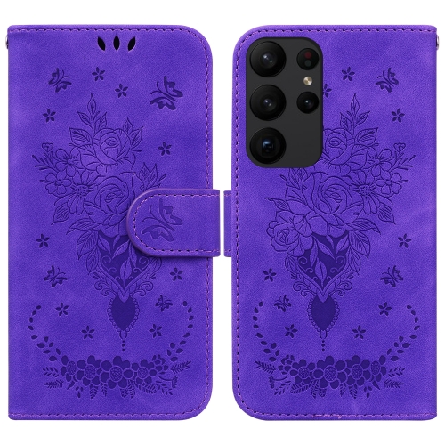 

For Samsung Galaxy S23 Ultra 5G Butterfly Rose Embossed Leather Phone Case(Purple)