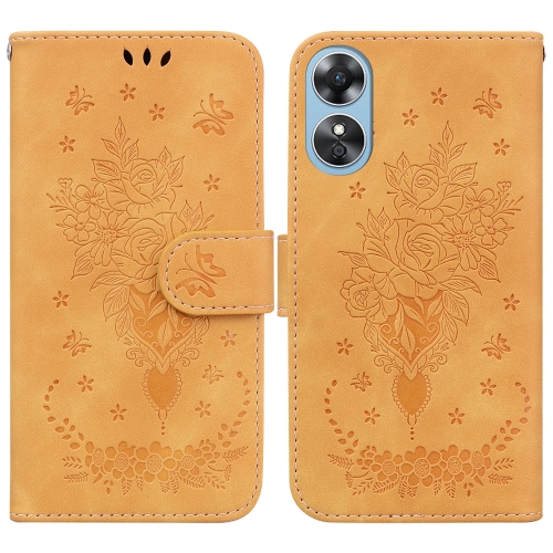 

For OPPO A17 Butterfly Rose Embossed Leather Phone Case(Yellow)