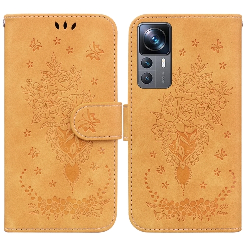 

For Xiaomi 12T Pro Butterfly Rose Embossed Leather Phone Case(Yellow)