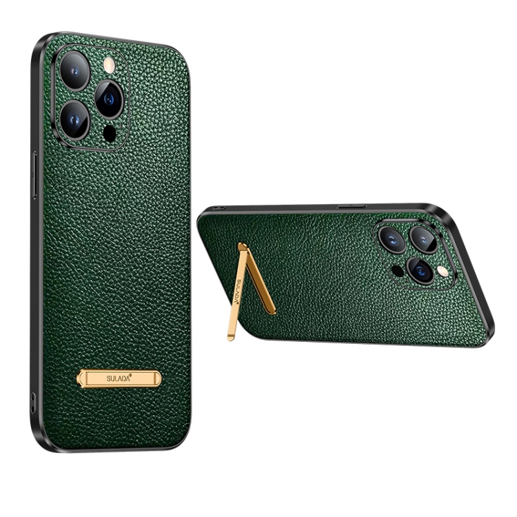 

For iPhone 13 SULADA Invisible Bracket Leather Back Cover Phone Case(Dark Green)