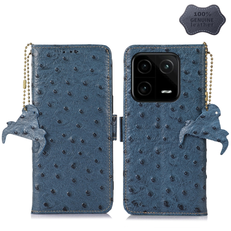 

For Xiaomi 13 Ostrich Pattern Genuine Leather RFID Phone Case(Blue)