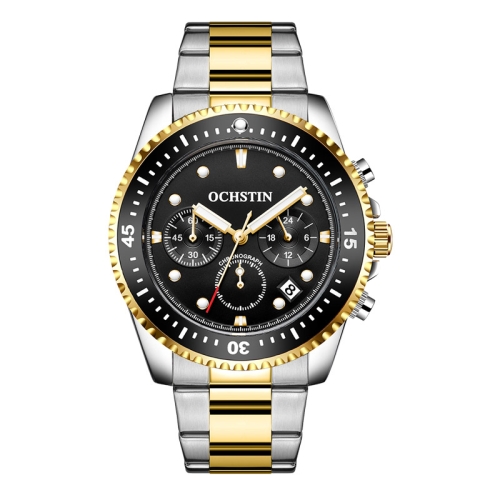 

OCHSTIN 7019C Multifunctional Quartz Waterproof Luminous Steel Strap Men Watch(Black+Gold)