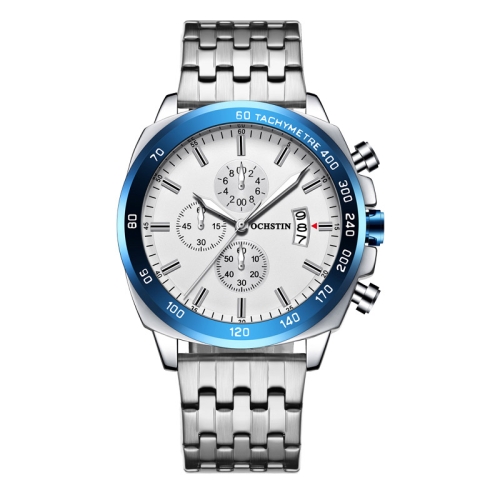 

OCHSTIN 7079 Multifunctional Quartz Waterproof Luminous Steel Strap Men Watch(Silver Blue 02)