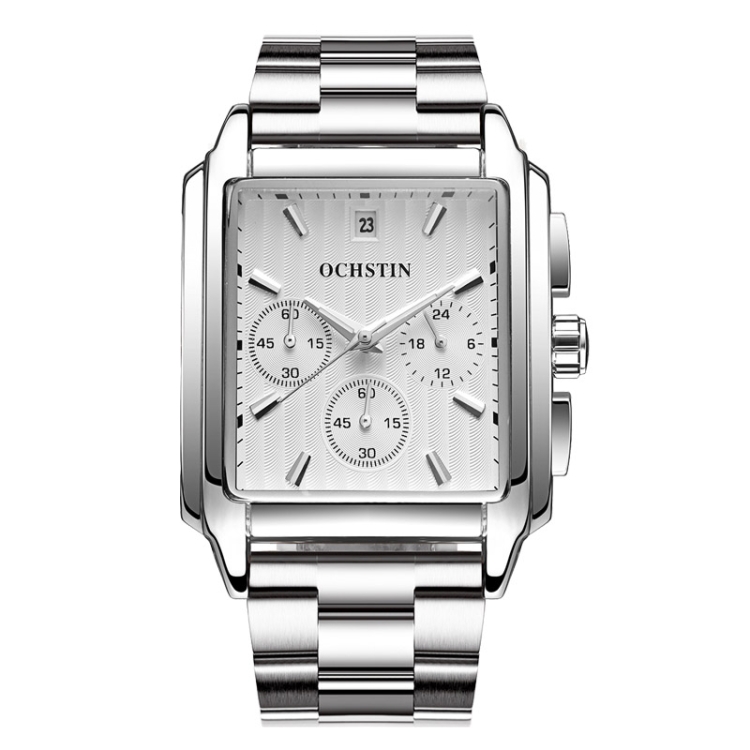 

OCHSTIN 7240 Multifunctional Quartz Waterproof Steel Strap Men Watch(Silver White)