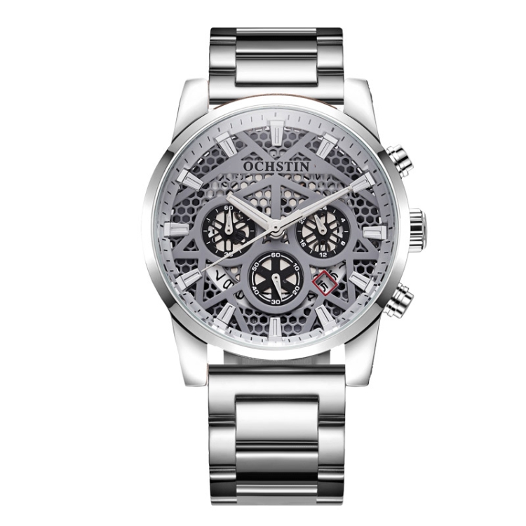 

OCHSTIN 7241 Multifunctional Quartz Waterproof Steel Strap Men Watch(Silver Grey)