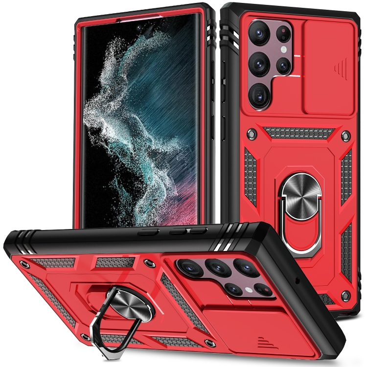 

For Samsung Galaxy S22 Ultra 5G Sliding Camera Cover TPU + PC Phone Case(Red+Black)