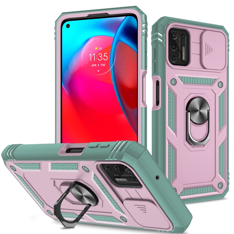 

For Motorola Moto G Stylus 2021 Sliding Camera Cover TPU + PC Phone Case(Pink+Green)