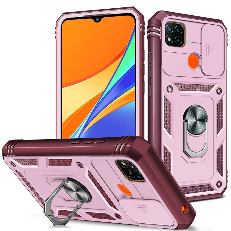 

For Xiaomi Redmi 9C Sliding Camera Cover TPU + PC Phone Case(Pink+Red)