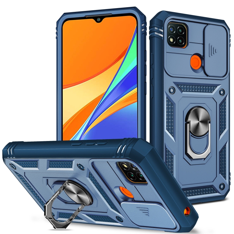 

For Xiaomi Redmi 9C Sliding Camera Cover TPU + PC Phone Case(Blue+Blue)