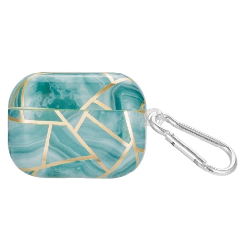 

For AirPods Pro 2 Electroplate Marble Pattern Wireless Earphone Protective Case with Hook(Green)