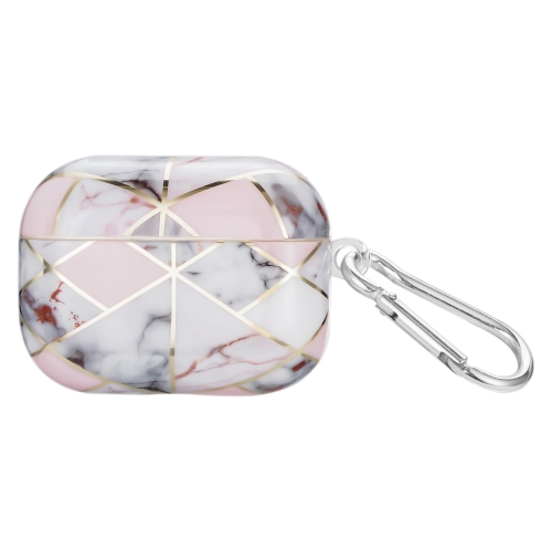 

For AirPods Pro Electroplate Marble Pattern Wireless Earphone Protective Case with Hook(Light Pink Grey)