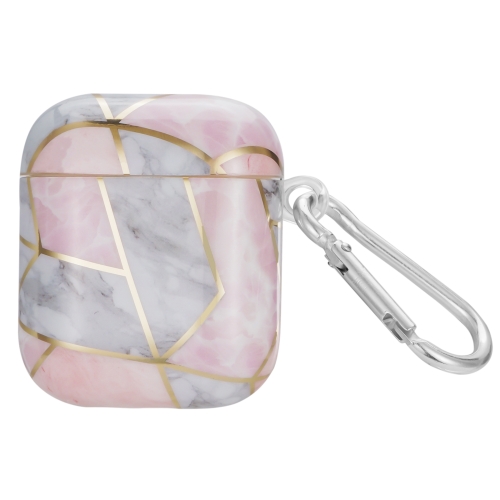 

For AirPods 1 / 2 Electroplate Marble Pattern Wireless Earphone Protective Case with Hook(Pink Grey)