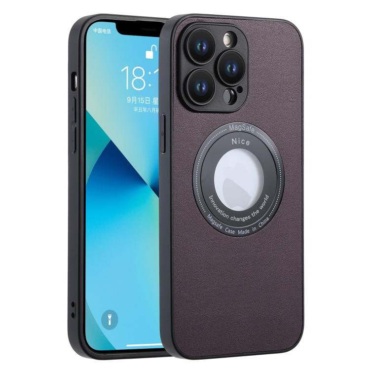 

For iPhone 11 Pro Max Magsafe Skin Texture Phone Case with Logo Cutout(Purple)