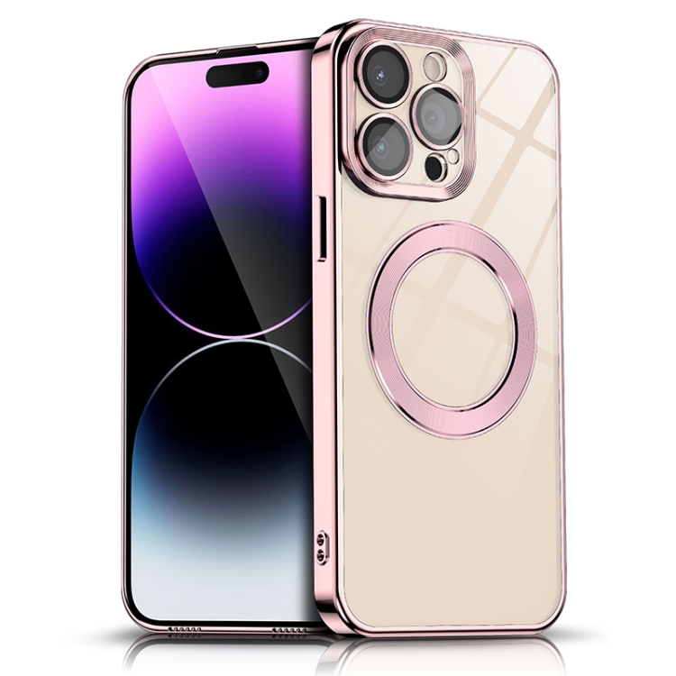 

For iPhone 12 Pro Electroplated CD Texture Magsafe Phone Case(Pink)
