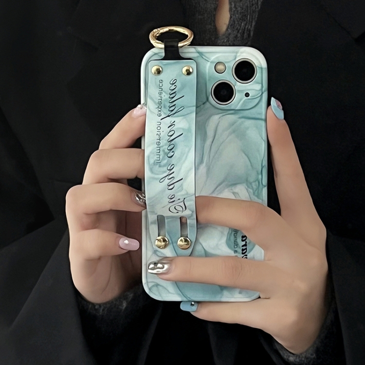 

For iPhone 14 Plus Marble Lanyard Phone Case(Green)