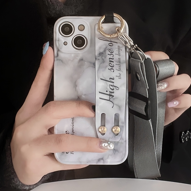

For iPhone 12 Pro Max Marble Lanyard Phone Case(Grey)