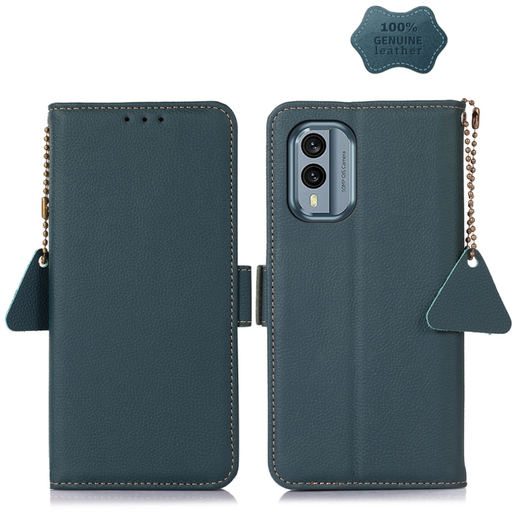 

For Nokia X30 5G Side-Magnetic TJ Genuine Leather RFID Phone Case(Green)
