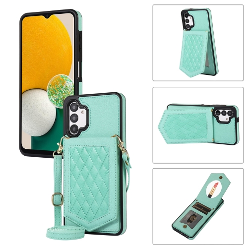 

For Samsung Galaxy A13 5G / 4G Rhombic Texture RFID Phone Case with Lanyard & Mirror(Mint Green)