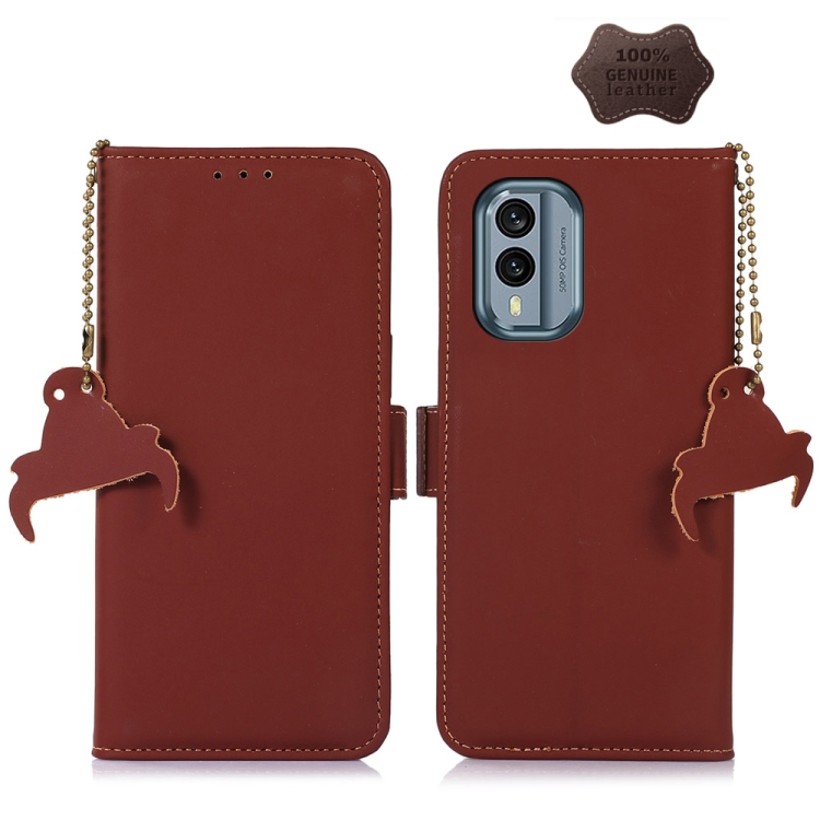 

For Nokia X30 5G Genuine Leather Magnetic RFID Leather Phone Case(Coffee)