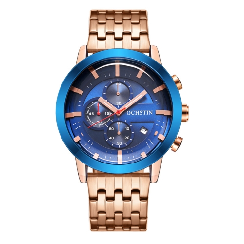 

OCHSTIN 7248 Fashion Steel Strap Multifunctional Quartz Men Watch(Rose Gold Blue)