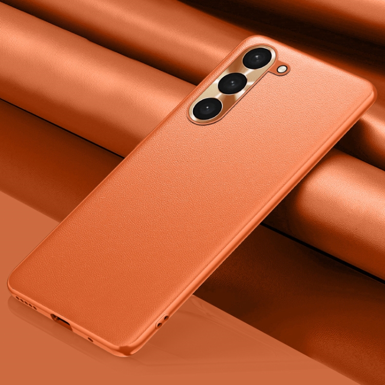 

For Samsung Galaxy S23+ 5G Plain Skin Leather Phone Case(Orange)