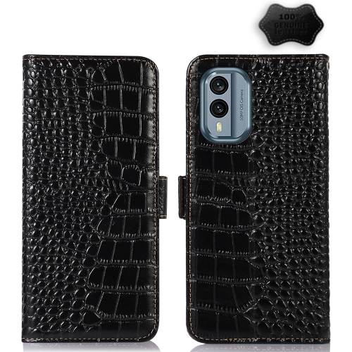 

For Nokia X30 5G Crocodile Top Layer Cowhide Leather Phone Case(Black)