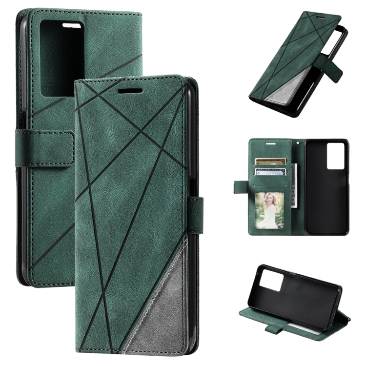 

For OPPO A57 2022 Skin Feel Splicing Leather Phone Case(Green)