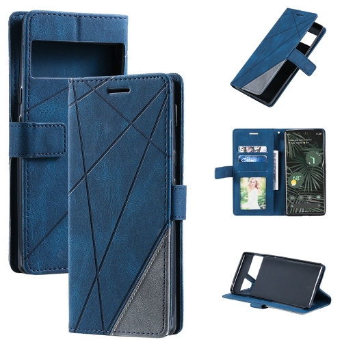 

For Google Pixel 7 Skin Feel Splicing Leather Phone Case(Blue)