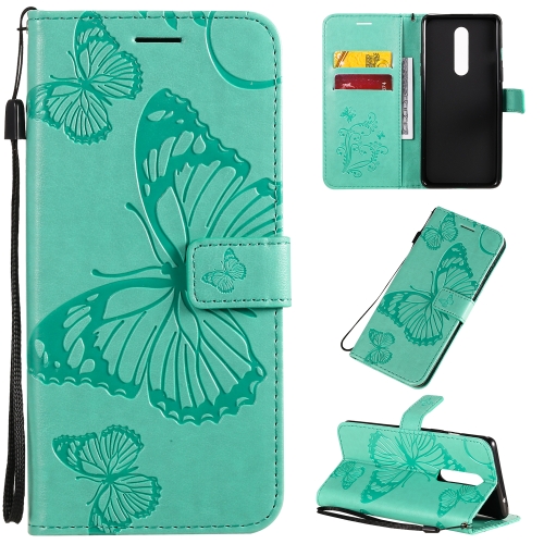 

For OnePlus 8 3D Butterflies Embossing Pattern Horizontal Flip Leather Case with Holder & Card Slot & Wallet & Lanyard(Green)