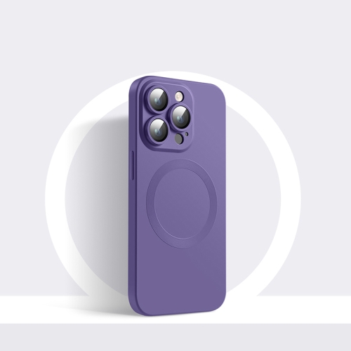 

For iPhone 14 Pro Max CD Texture MagSafe Liquid Silicone Phone Case(Dark Purple)