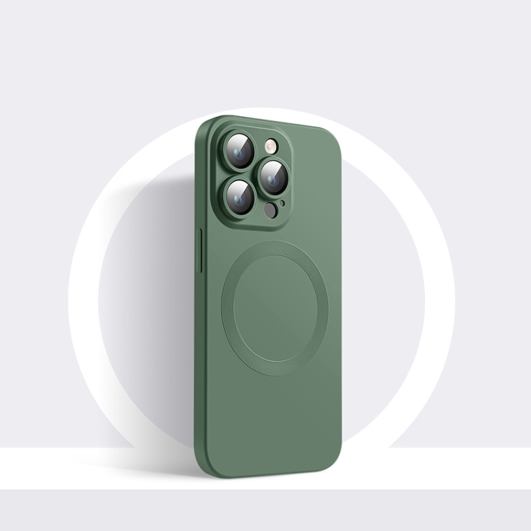 

For iPhone 14 Plus CD Texture MagSafe Liquid Silicone Phone Case(Dark Green)