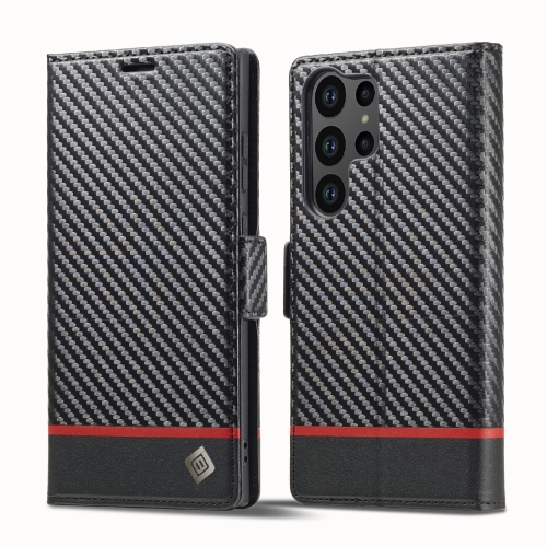 

For Samsung Galaxy S23 Ultra 5G LC.IMEEKE Carbon Fiber PU + TPU Horizontal Flip Leather Phone Case(Horizontal Black)