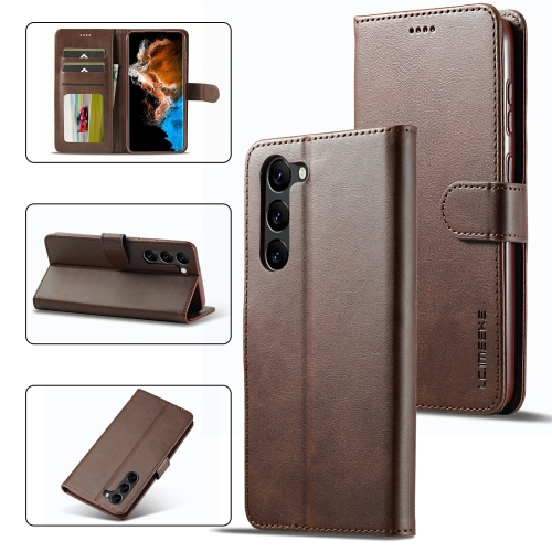 

For Samsung Galaxy S23+ 5G LC.IMEEKE Calf Texture Horizontal Flip Leather Phone Case(Coffee)