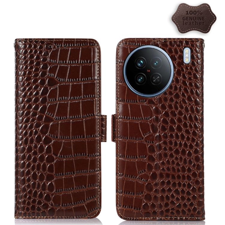 

For vivo X90 Crocodile Top Layer Cowhide Leather Phone Case(Brown)