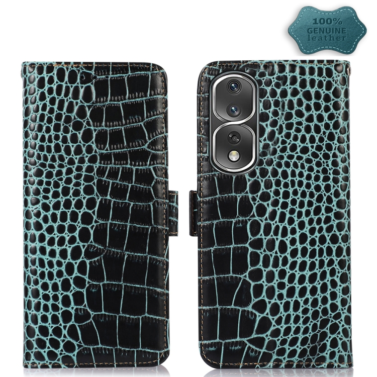 

For Honor 80 Pro Crocodile Top Layer Cowhide Leather Phone Case(Green)
