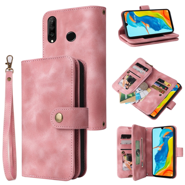 

For Huawei P30 Lite Multifunctional Card Slot Zipper Wallet Leather Phone Case(Rose Gold)