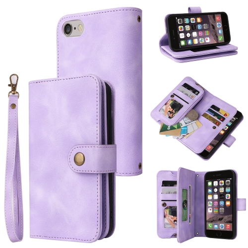 

For iPhone SE 2022 / SE 2020 / 8 / 7 Multifunctional Card Slot Zipper Wallet Leather Phone Case(Purple)