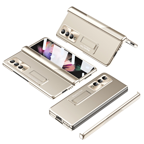 

For Samsung Galaxy Z Fold3 5G Electroplating Corrugated Hinge Folding Phone Case(Champagne Gold)