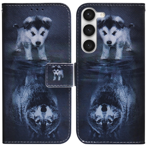 

For Samsung Galaxy S23 5G Coloured Drawing Flip Leather Phone Case(Wolf and Dog)